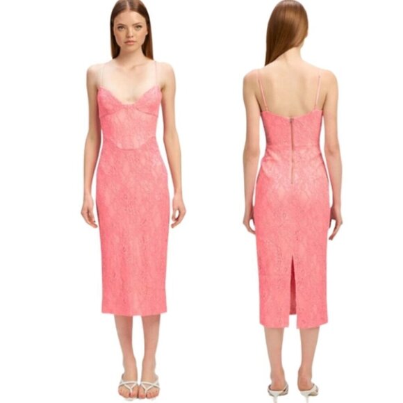 NWT Bardot Hadley Midi Lace Dress In Petal Pink size 10 - Picture 1 of 8